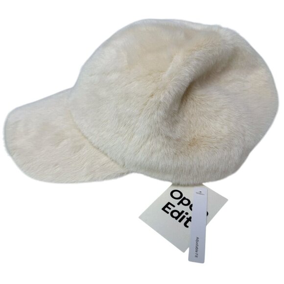 OPEN EDIT Faux Fur Hat Ivory Baseball Cap One Size Womens NWT - Picture 1 of 7